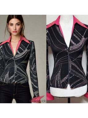 Authentic Ranchwear Vintage Showmanship Silver Crystal Embellished Full-zip Top